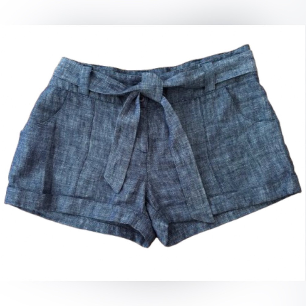 Island Company Whitsunday lt Blu 100% linen belted cuffed Shrts SZ M preppy